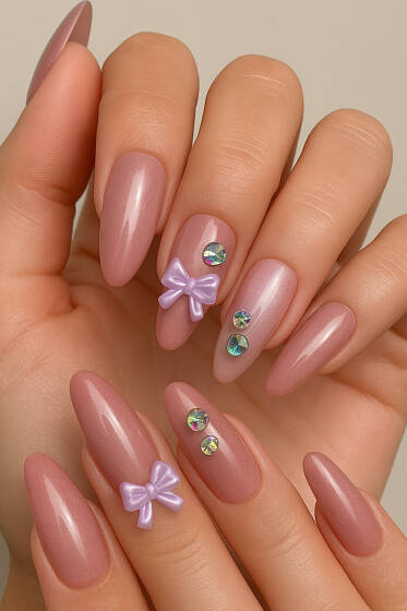 Taş Detaylı Takma Tırnak Gül Kurusu - Tırnak Aksesuarları