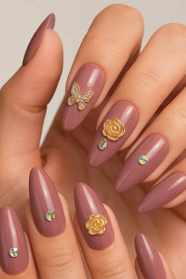 Taş Detaylı Takma Tırnak Mürdüm - Tırnak Aksesuarları