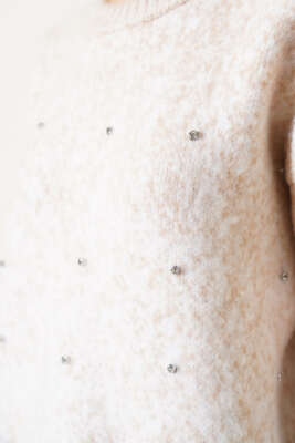 Taş Detaylı Triko Kazak Latte - Kadın Giyim Modelleri