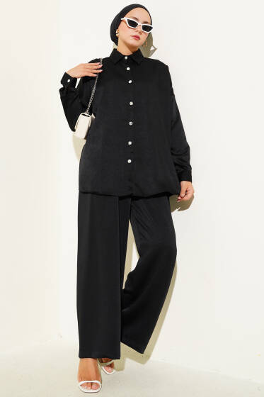 Taş Düğme Detaylı İkili Takım Siyah - İkili Takım