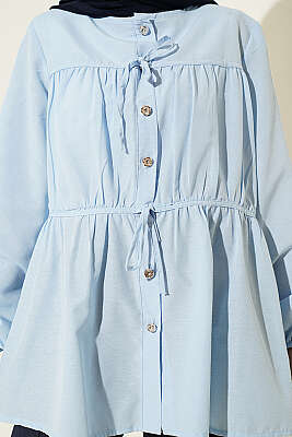 Taş Düğmeli Büzgülü Gömlek Bebe Mavi - Gömlek