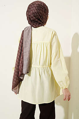 Taş Düğmeli Büzgülü Gömlek Sarı - Gömlek