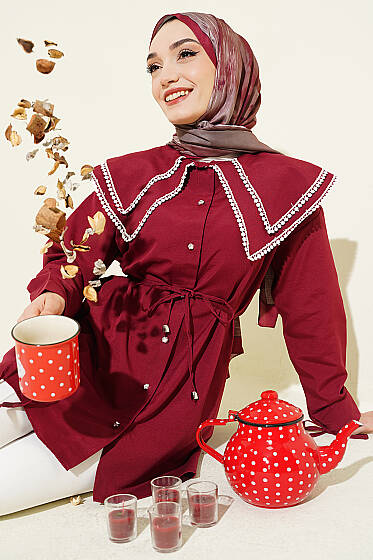 Taş Düğmeli Çift Denizci Yaka Gömlek Bordo - 300-500 TL Ürünler