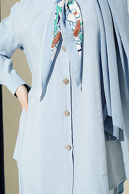 Taş Düğmeli Fularlı Modal İkili Takım Bebe Mavi - İkili Takım