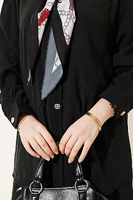 Taş Düğmeli Fularlı Modal İkili Takım Siyah - İkili Takım