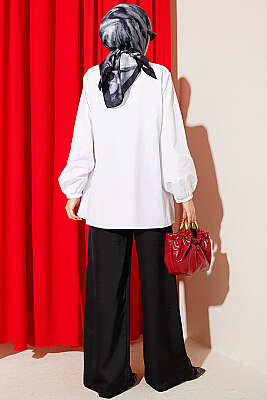 Taş Düğmeli İp Bağlamalı Gömlek Beyaz - Gömlek