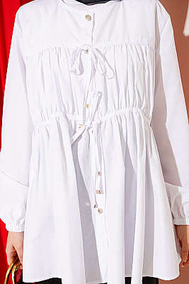 Taş Düğmeli İp Bağlamalı Gömlek Beyaz - Gömlek