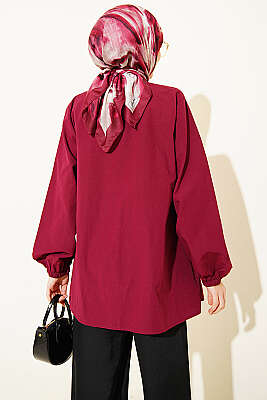 Taş Düğmeli İp Bağlamalı Gömlek Bordo - Gömlek