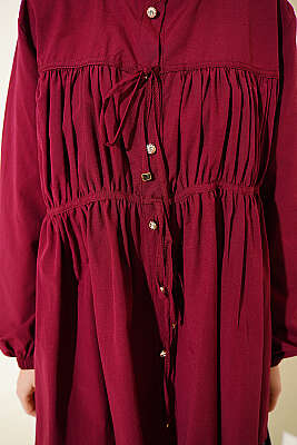 Taş Düğmeli İp Bağlamalı Gömlek Bordo - Gömlek