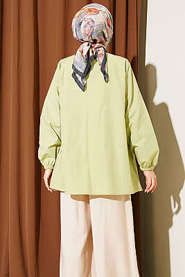 Taş Düğmeli İp Bağlamalı Gömlek Çağla Yeşili - Gömlek