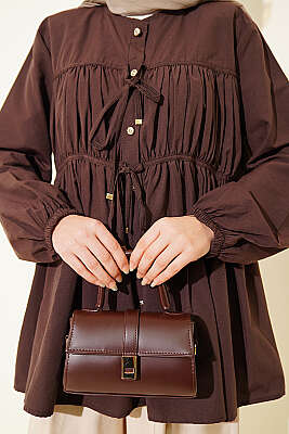 Taş Düğmeli İp Bağlamalı Gömlek Kahve - Gömlek