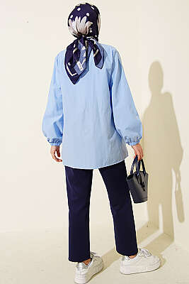 Taş Düğmeli İp Bağlamalı Gömlek Mavi - Gömlek