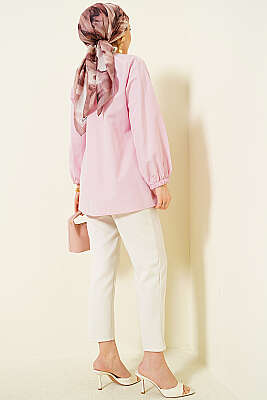 Taş Düğmeli İp Bağlamalı Gömlek Pembe - Gömlek