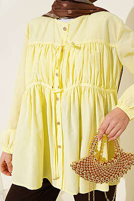 Taş Düğmeli İp Bağlamalı Gömlek Sarı - Gömlek