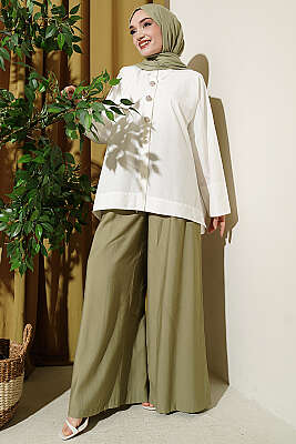 Taş Düğmeli Oversize Gömlek Ekru - Gömlek