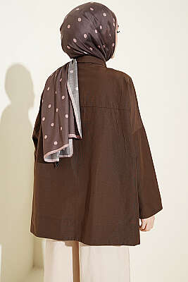 Taş Düğmeli Oversize Gömlek Kahve - 700-1000 TL Ürünler
