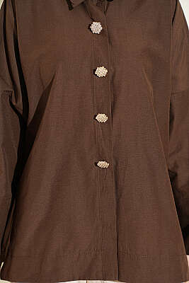 Taş Düğmeli Oversize Gömlek Kahve - Gömlek