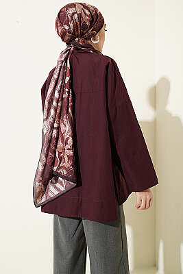 Taş Düğmeli Oversize Gömlek Mürdüm - Gömlek