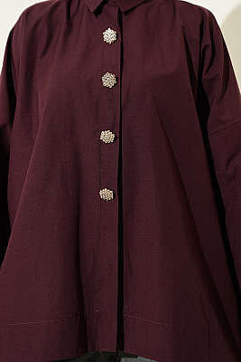 Taş Düğmeli Oversize Gömlek Mürdüm - Gömlek