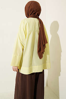 Taş Düğmeli Oversize Gömlek Sarı - Gömlek