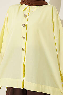 Taş Düğmeli Oversize Gömlek Sarı - Gömlek
