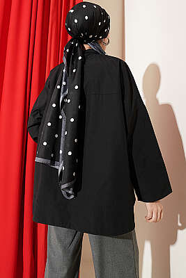 Taş Düğmeli Oversize Gömlek Siyah - Gömlek