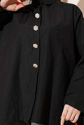 Taş Düğmeli Oversize Gömlek Siyah - Gömlek