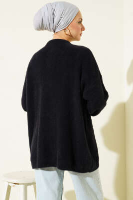 Taş Düğmeli Sakallı Yumoş Hırka Siyah - Hırka