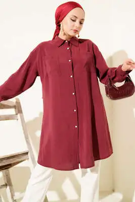 Taş Düğmeli Uzun Tunik Bordo 