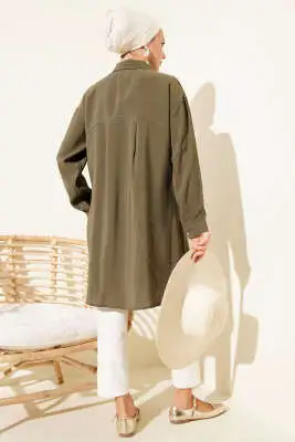 Taş Düğmeli Uzun Tunik Haki - Tunik