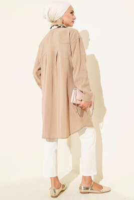 Taş Düğmeli Uzun Tunik Latte - 500-700 TL Ürünler