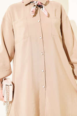 Taş Düğmeli Uzun Tunik Latte - 500-700 TL Ürünler
