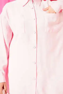 Taş Düğmeli Uzun Tunik Pembe - Tunik