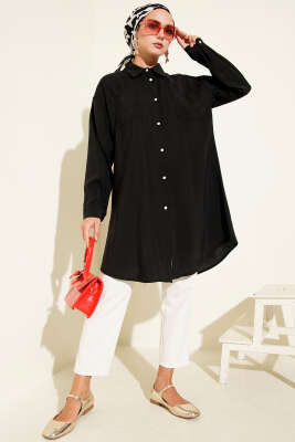 Taş Düğmeli Uzun Tunik Siyah - 500-700 TL Ürünler