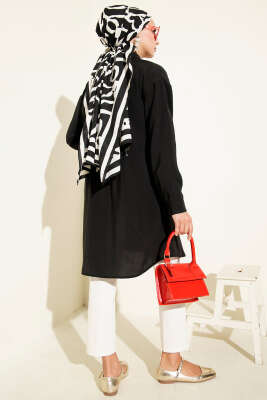 Taş Düğmeli Uzun Tunik Siyah - 500-700 TL Ürünler