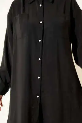 Taş Düğmeli Uzun Tunik Siyah - Tunik