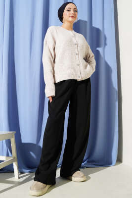 Taş Düğmeli Yumoş Triko Kısa Hırka Bej - Hırka