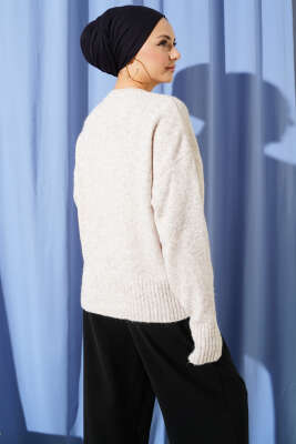 Taş Düğmeli Yumoş Triko Kısa Hırka Bej - Hırka