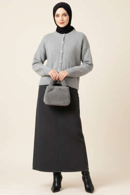 Taş Düğmeli Yumoş Triko Kısa Hırka Gri - Hırka