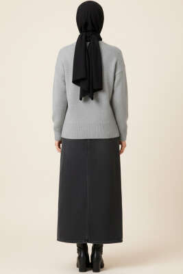 Taş Düğmeli Yumoş Triko Kısa Hırka Gri - Hırka