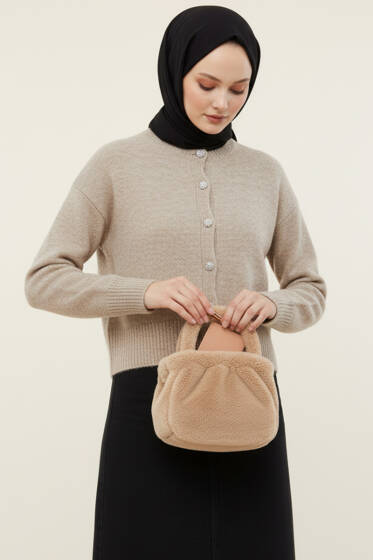 Taş Düğmeli Yumoş Triko Kısa Hırka Kahve - Hırka