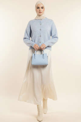 Taş Düğmeli Yumoş Triko Kısa Hırka Mavi - Hırka