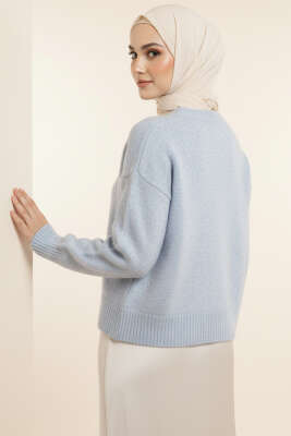 Taş Düğmeli Yumoş Triko Kısa Hırka Mavi - Hırka