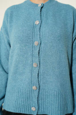 Taş Düğmeli Yumoş Triko Kısa Hırka Mint - Hırka