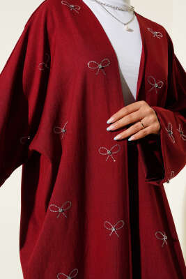 Taş Fiyonklu Kimono İkili Takım Bordo - İkili Takım