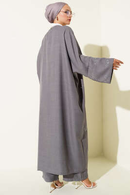 Taş Fiyonklu Kimono İkili Takım Füme - İkili Takım