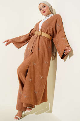 Taş Fiyonklu Kimono İkili Takım Taba 