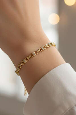 Taş Geçirmeli Kurdele Bileklik Gold - KONYALI BİJUTERİ