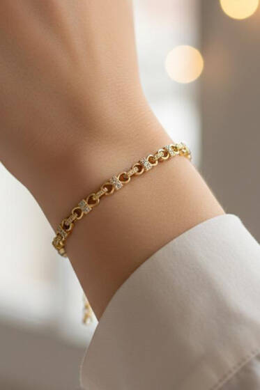 Taş Geçirmeli Kurdele Bileklik Gold - Bileklik