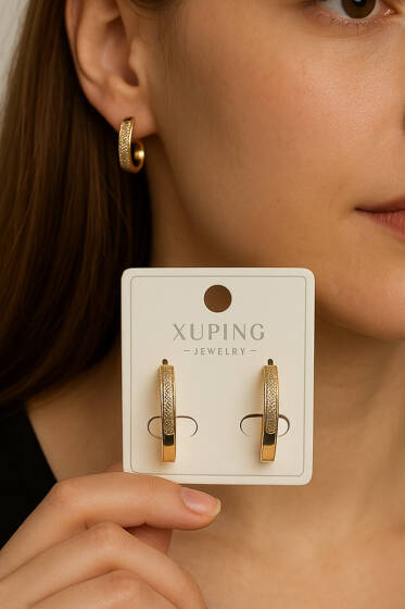 Taş Geçişli Küpe Gold - Küpe